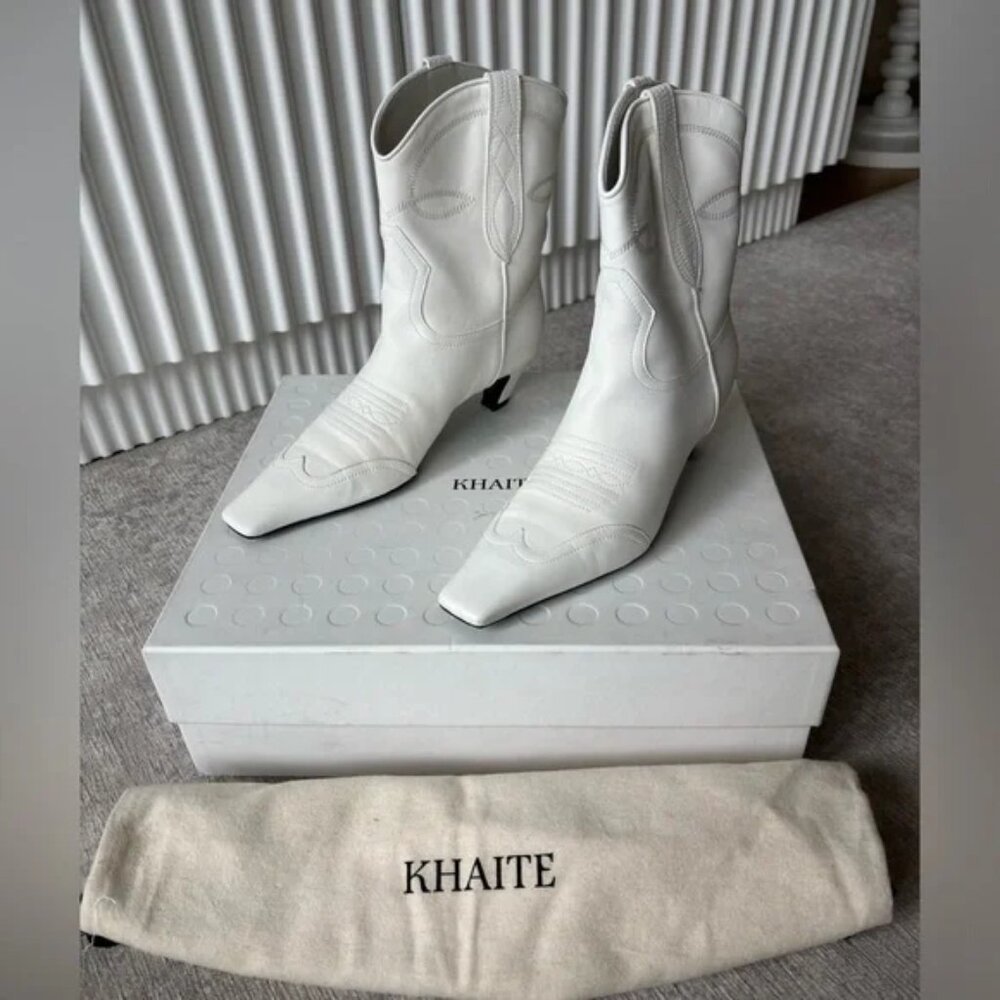 KHAITE Dallas Ankle Boot in White, Size 37.5 (7.5)